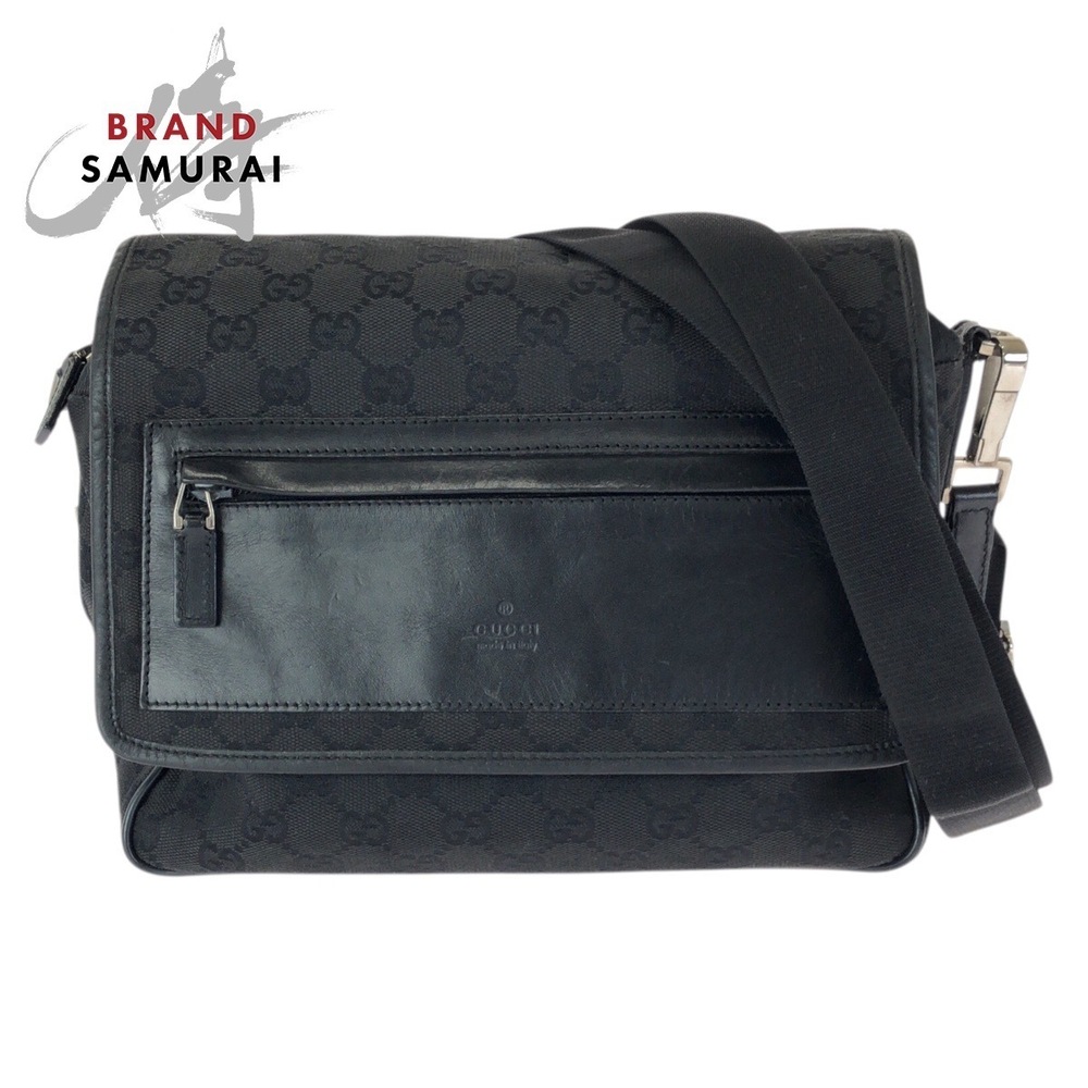 GUCCI black shoulder bag messenger GG canvas leather